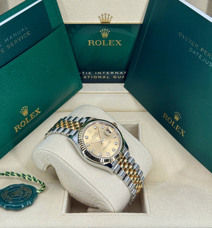Rolex Datejust 31mm, 18k YG & Stainless Steel, Champagne Diamond, Jubilee, Ref# 278273-0026, dated 2026