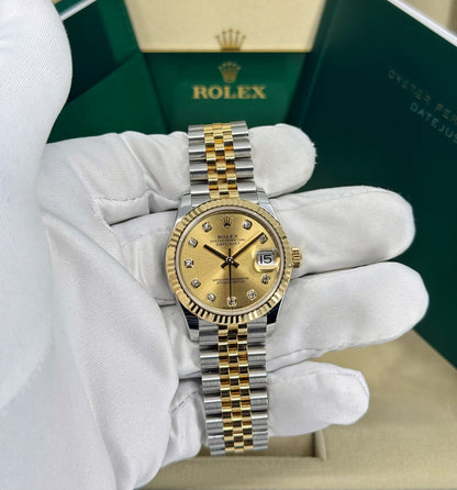 Rolex Datejust 31mm, 18k YG & Stainless Steel, Champagne Diamond, Jubilee, Ref# 278273-0026, dated 2026