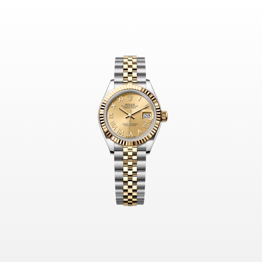 Rolex Lady-Datejust 28mm, 18k YG & Stainless Steel, Champagne Roman, Jubilee, Ref# 279173-0009, dated 2026