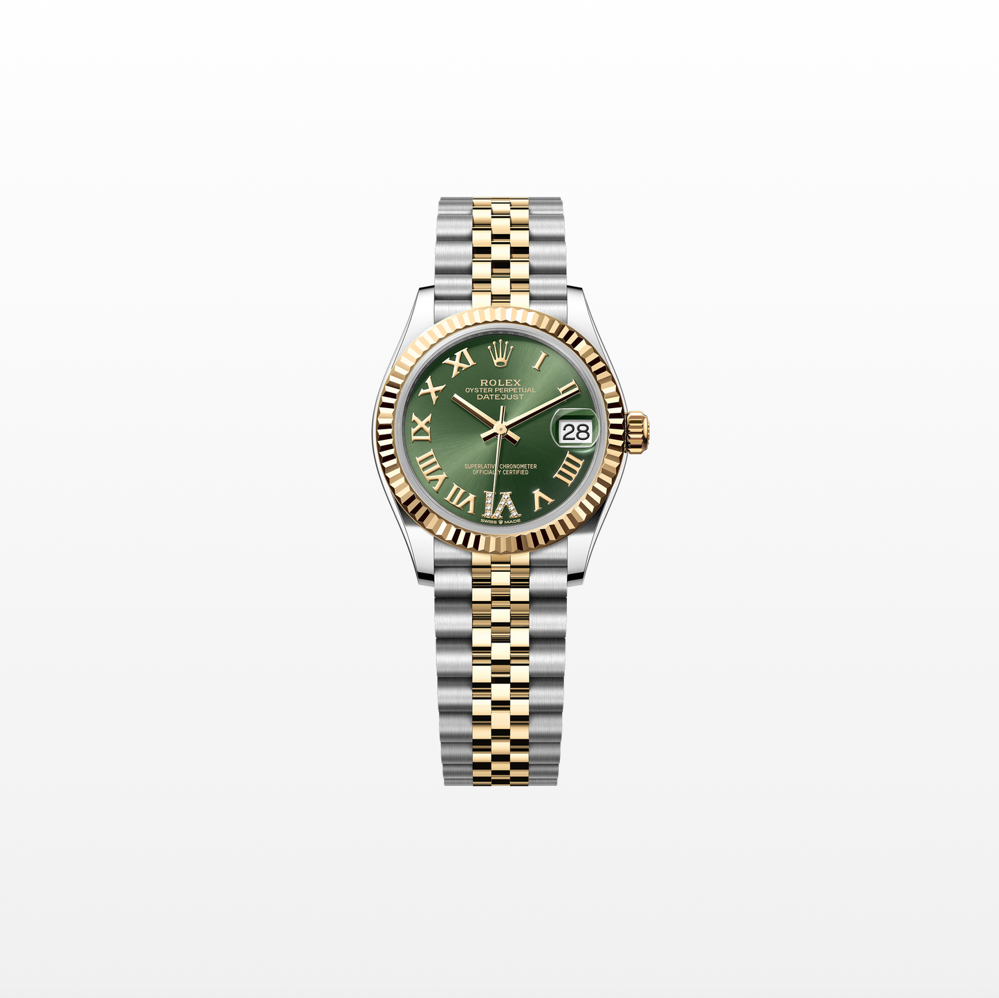 Rolex Datejust 31mm, 18k YG & Stainless Steel, Green Diamond VI, Jubilee, Ref# 278273-0016, dated 2026