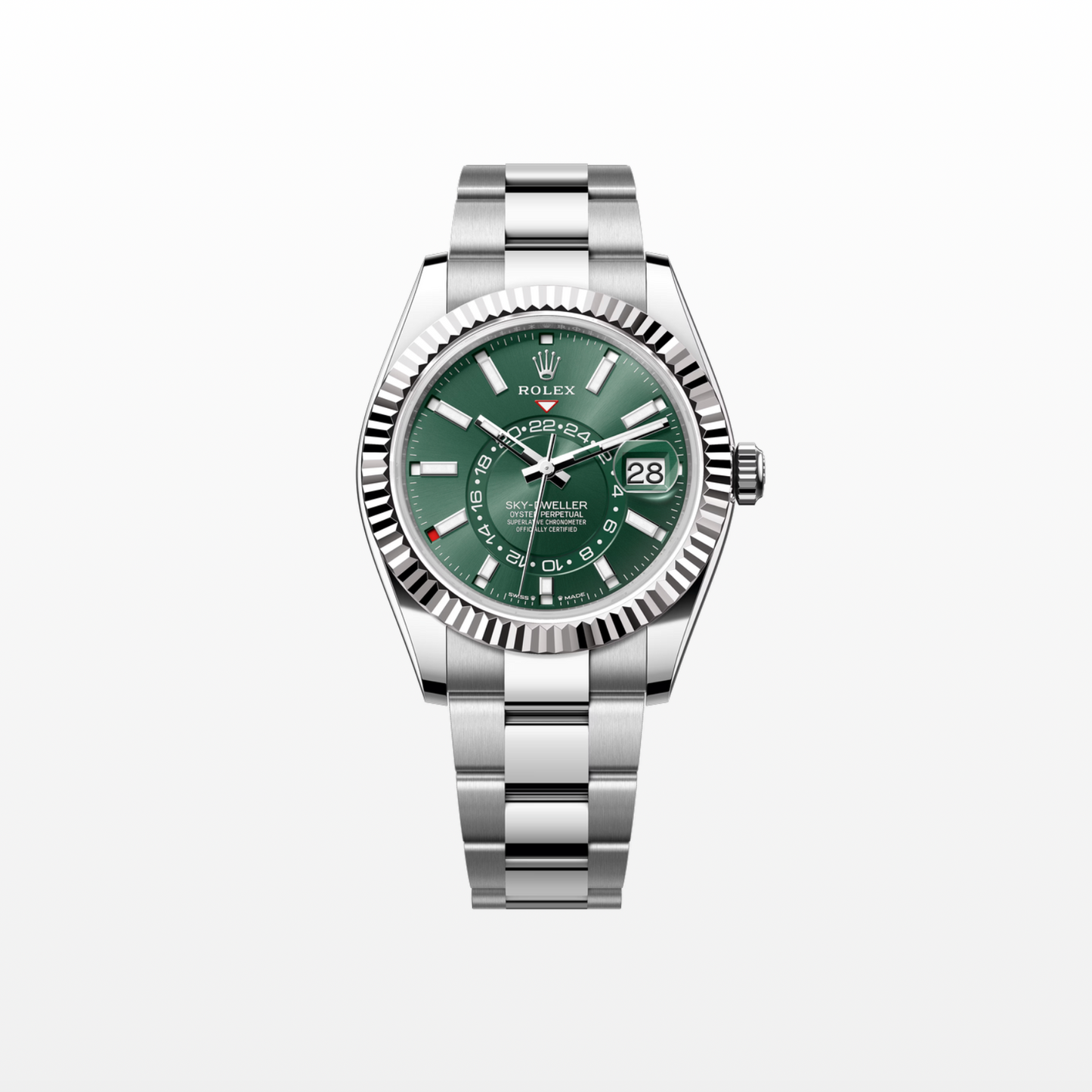 Rolex Sky-Dweller 42mm, 18k WG & Stainless Steel, Green, Oyster, Ref# 336934-0001, dated 2025