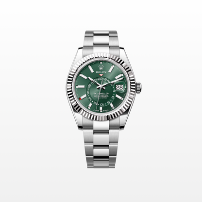 Rolex Sky-Dweller 42mm, 18k WG & Stainless Steel, Green, Oyster, Ref# 336934-0001, dated 2025