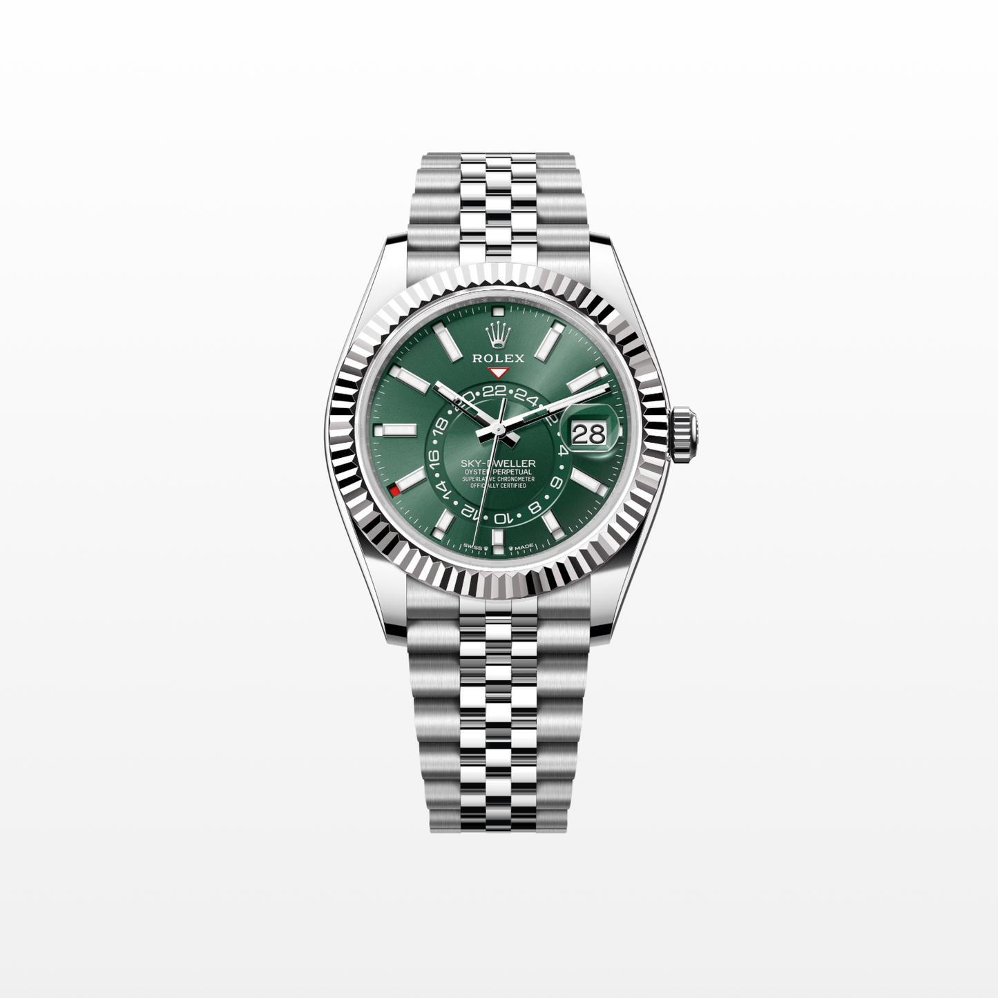 Rolex Sky-Dweller 42mm, 18k WG & Stainless Steel, Green, Jubilee, Ref# 336934-0002, dated 2025