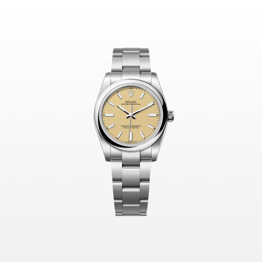 Rolex Oyster Perpetual 34mm, Stainless Steel, Beige, Ref# 124200-0007, dated 2025