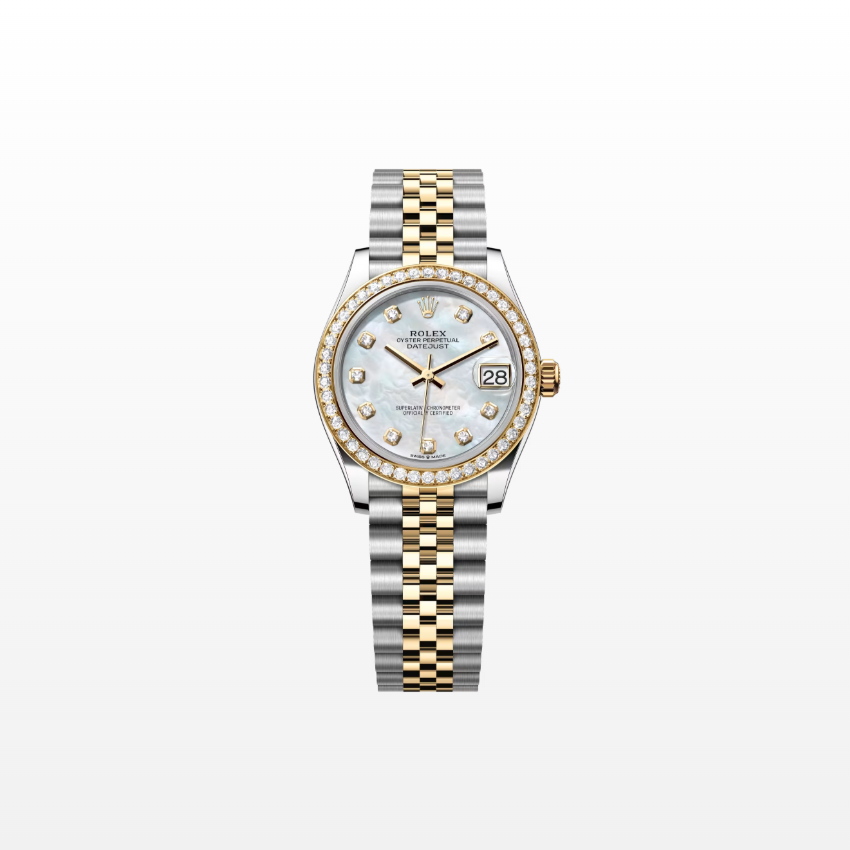 Rolex Datejust 31mm, 18k YG & Stainless Steel, Diamond Bezel, Mother of Pearl Diamond, Jubilee, Ref# 278383RBR-0028, dated 2024