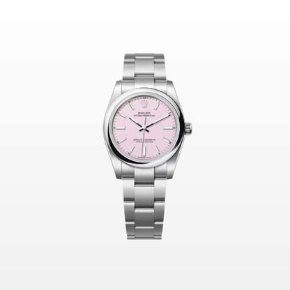 Rolex Oyster Perpetual 34mm, Stainless Steel, Candy Pink, Ref# 124200-0009, dated 2025
