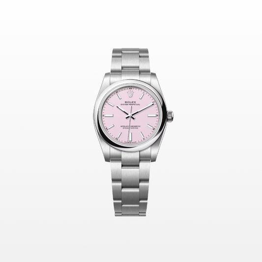 Rolex Oyster Perpetual 34mm, Stainless Steel, Candy Pink, Ref# 124200-0009, dated 2025