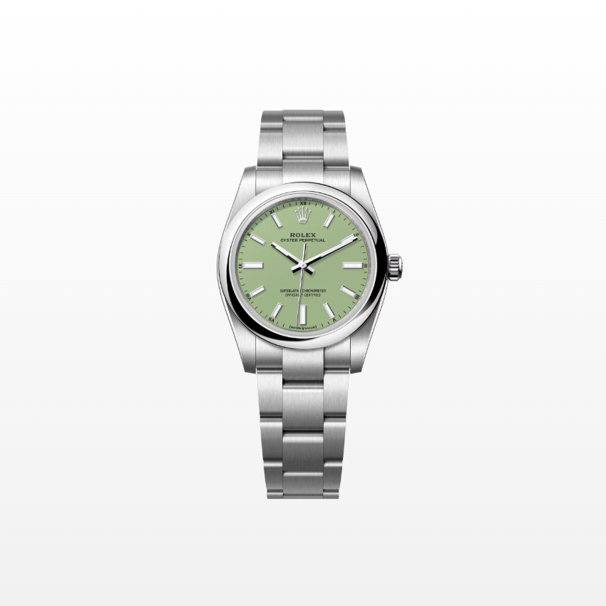 Rolex Oyster Perpetual 34mm, Stainless Steel, Pistachio, Ref# 124200-0006, dated 2025