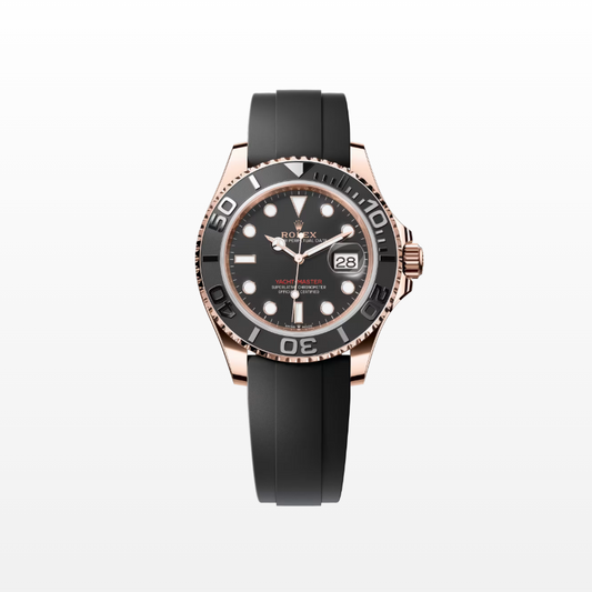 Rolex Yacht-Master 40mm, 18k RG & Oysterflex, Black, Ref# 126655-0002, dated 2025