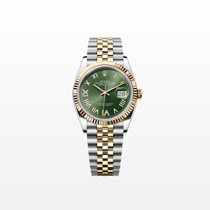 Rolex Datejust 36mm, 18k YG & Stainless Steel, Green Roman Diamond, Jubilee, Ref# 126233-0049, dated 2026