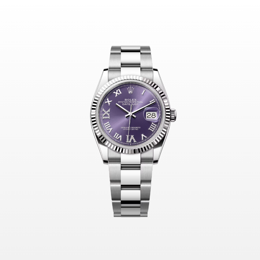 Rolex Datejust 36mm, Stainless Steel, Purple Roman Diamond, Oyster, Ref# 126234-0022, dated 2025
