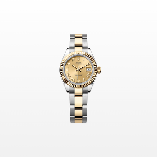 Rolex Lady-Datejust 28mm, 18k YG & Stainless Steel, Champagne Roman, Oyster, Ref# 279173-0010, dated 2026