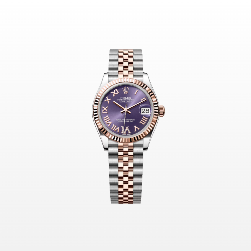 Rolex Datejust 31mm, 18k RG & Stainless Steel, Purple Roman Diamond, Jubilee, Ref# 278271-0020, dated 2026