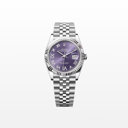 Rolex Datejust 36mm, Stainless Steel, Purple Roman Diamond, Jubilee, Ref# 126234-0021, dated 2025
