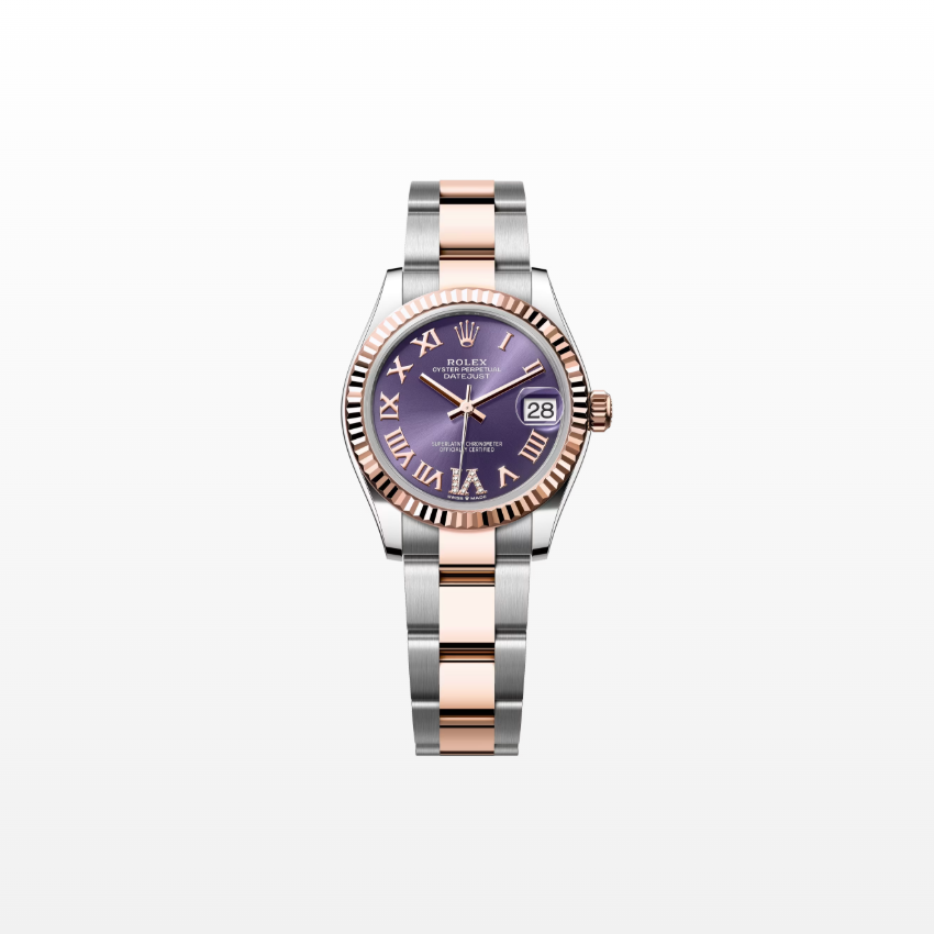 Rolex Datejust 31mm, 18k RG & Stainless Steel, Purple Roman Diamond, Oyster, Ref# 278271-0019, dated 2026