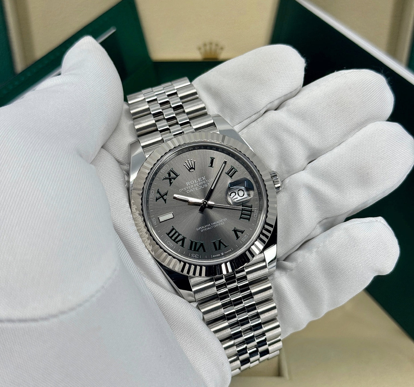 Rolex Datejust 41mm, Stainless Steel, Wimbledon, Slate, Jubilee, Ref# 126334-0022, dated 2024