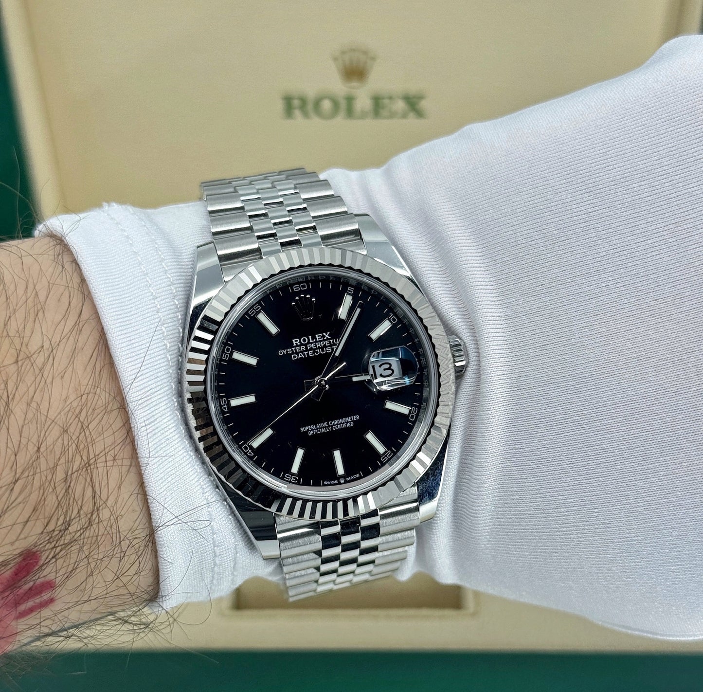 Pre-owned Rolex Datejust 41mm, Stainless Steel, Black, Jubilee, Ref# 126334-0018, dated 2023