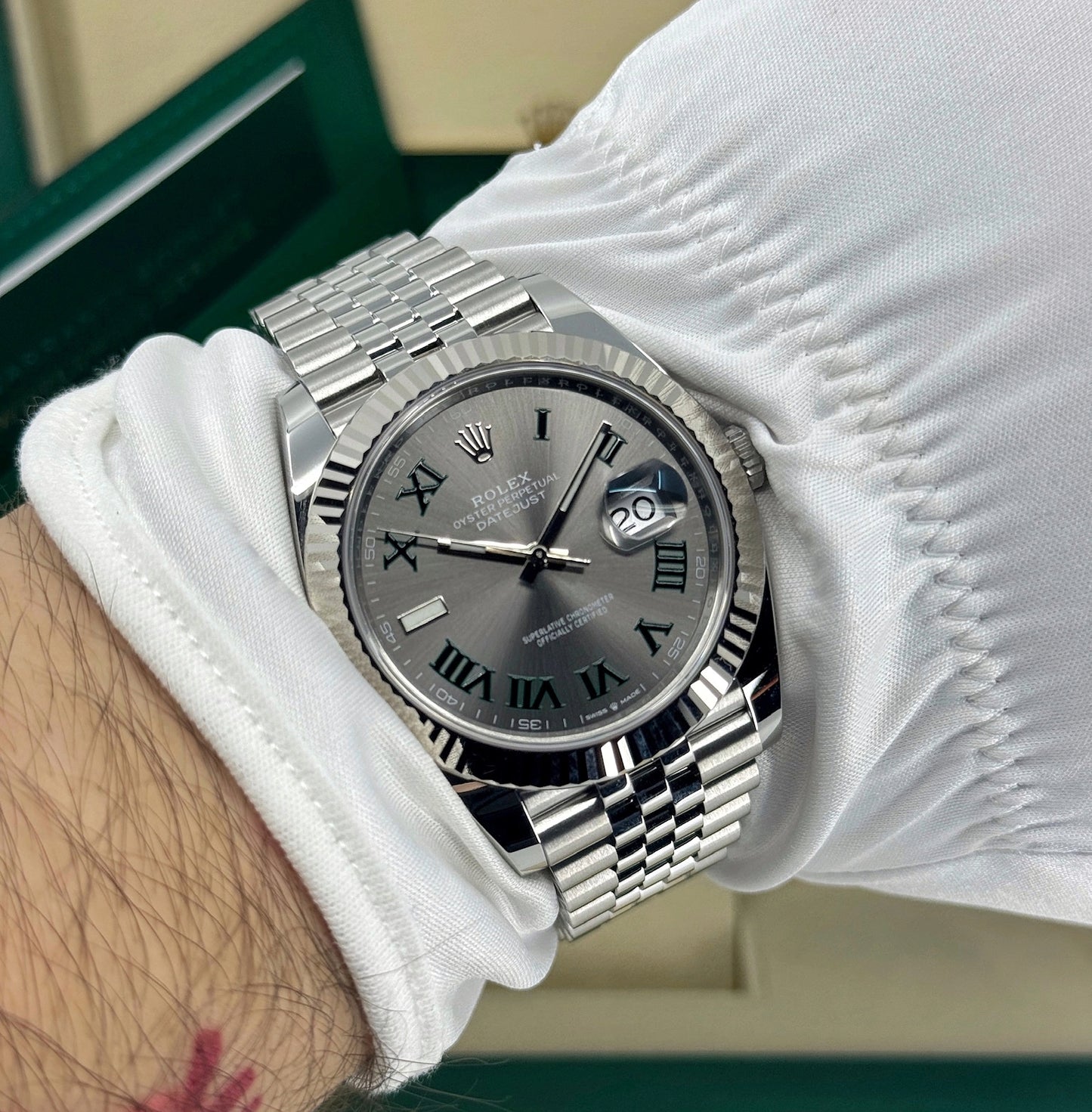 Rolex Datejust 41mm, Stainless Steel, Wimbledon, Slate, Jubilee, Ref# 126334-0022, dated 2024