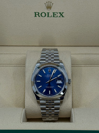 Pre-owned Rolex Datejust 41mm, Stainless Steel, Blue, Jubilee, Ref# 126300-0002, dated 2023