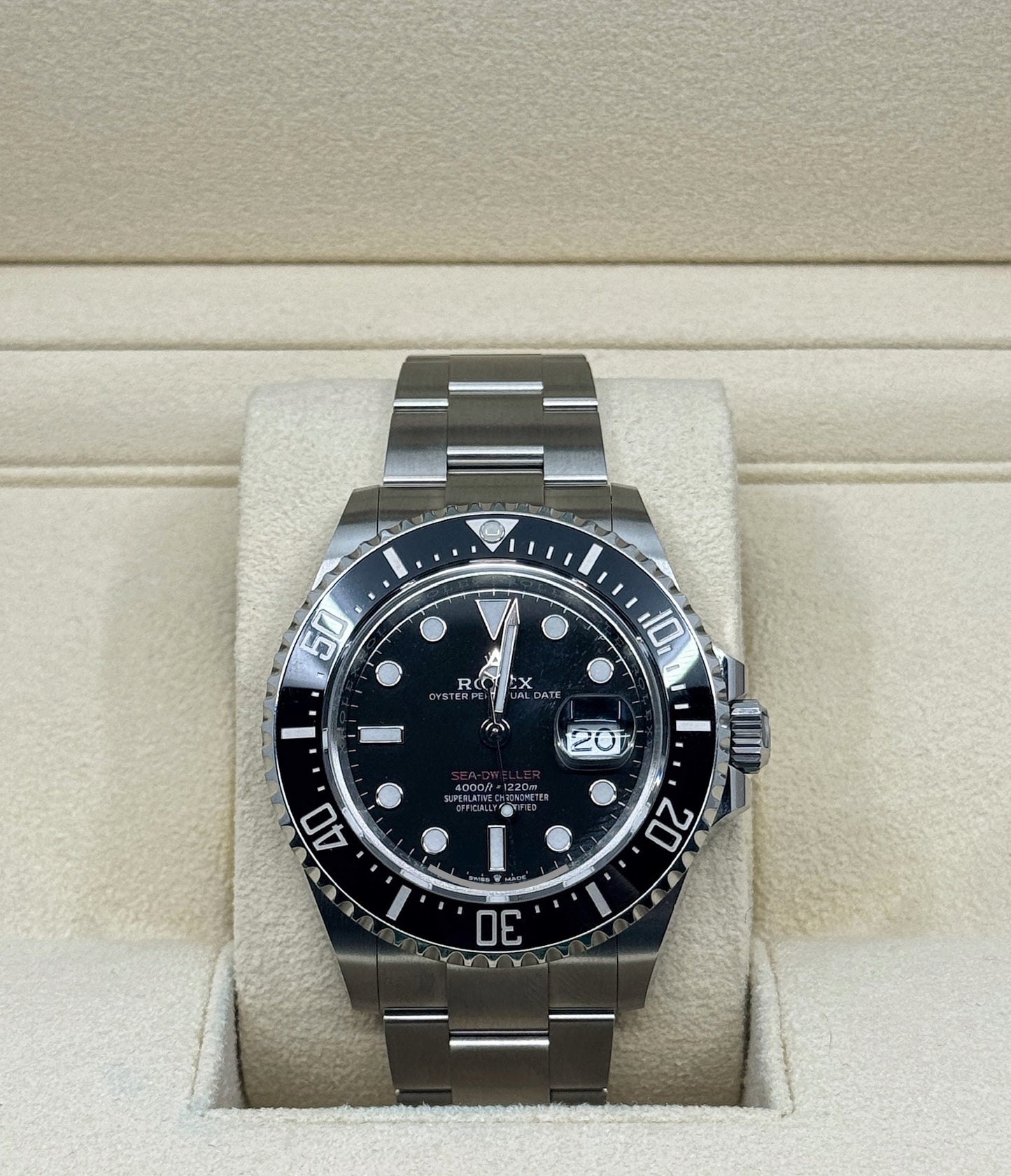 Pre-owned Rolex Sea-Dweller 43mm, Stainless Steel, Red Letters, Black, Ref# 126600, dated 2023