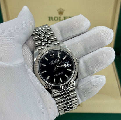 Pre-owned Rolex Datejust 41mm, Stainless Steel, Black, Jubilee, Ref# 126334-0018, dated 2023