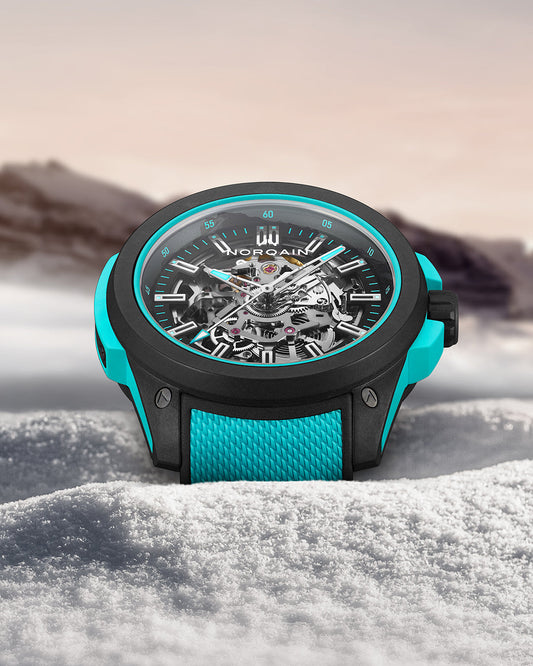 Norqain Wild ONE Skeleton 42mm, Carbon, Turquoise & Black, Ref# NNQ3000QBQ1AS/B007, dated 2025
