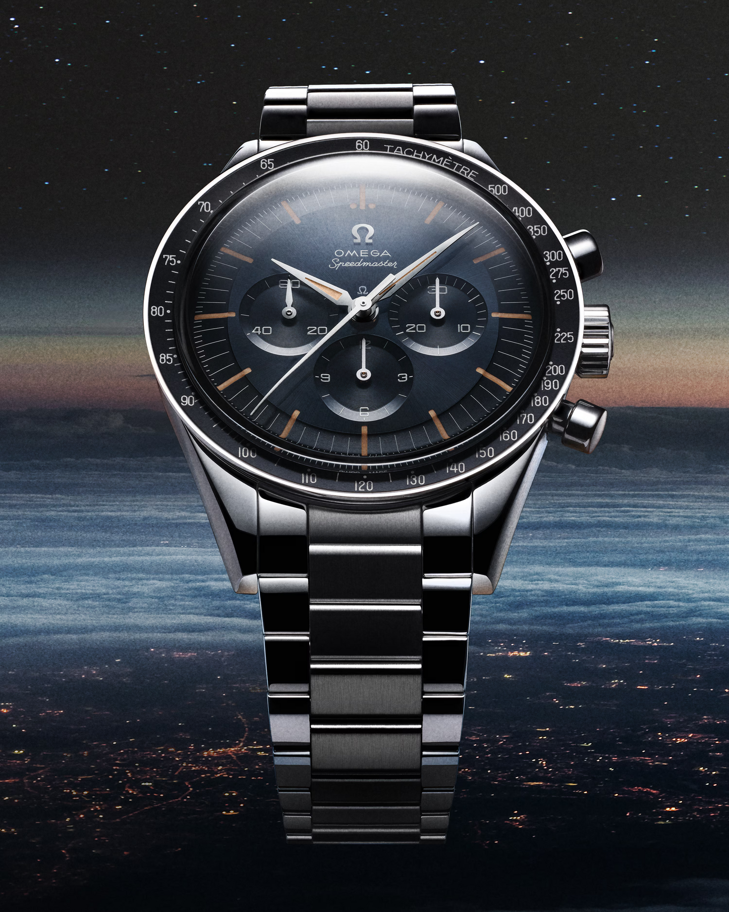 Omega Speedmaster, First in Space, 39.7mm, Stainless Steel, Blue‑Grey, Ref# 310.30.40.50.06.001, dated 2025