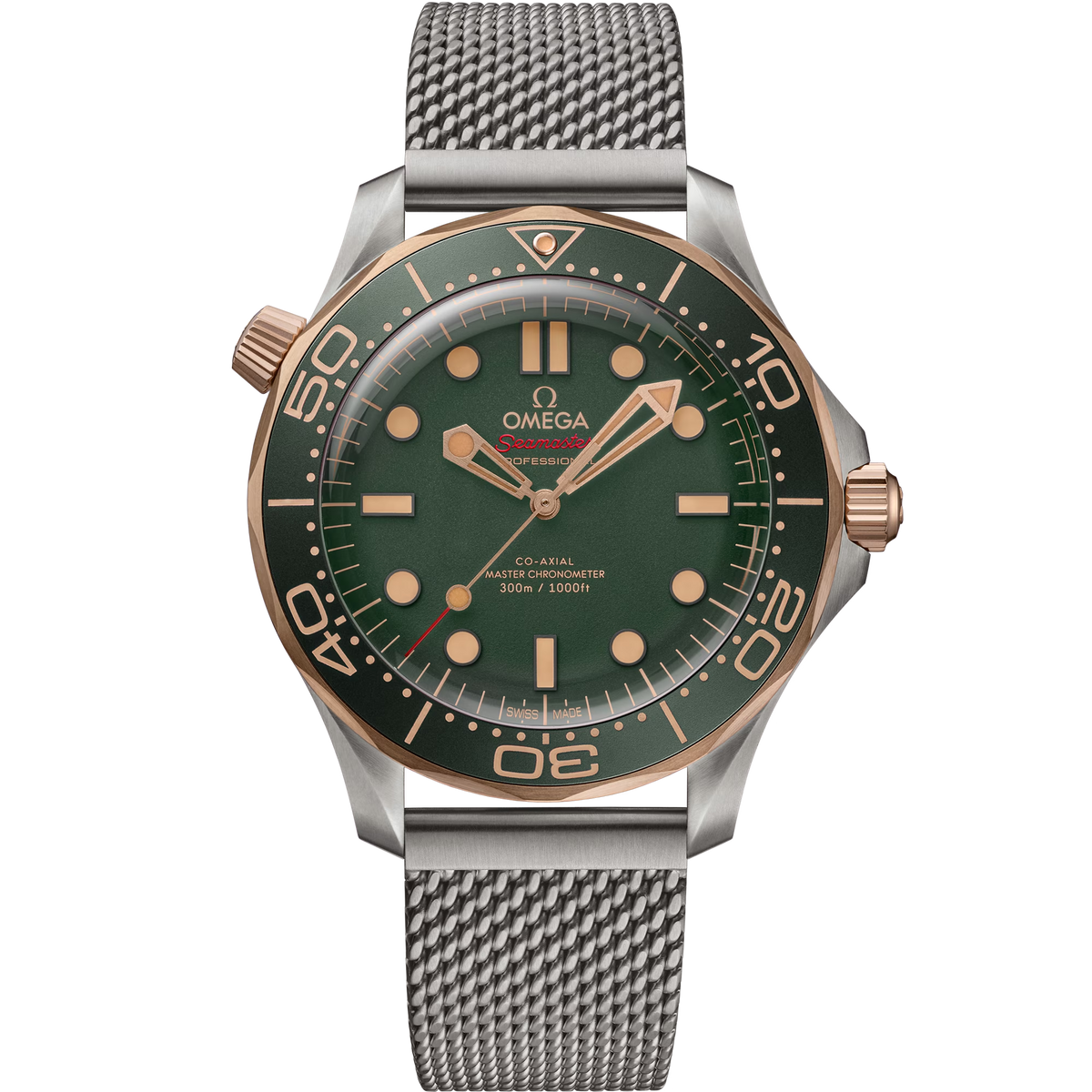 Omega Seamaster Diver 300M, 42mm, Titanium & Bronze Gold, Green, Ref# 210.90.42.20.10.001, dated 2026