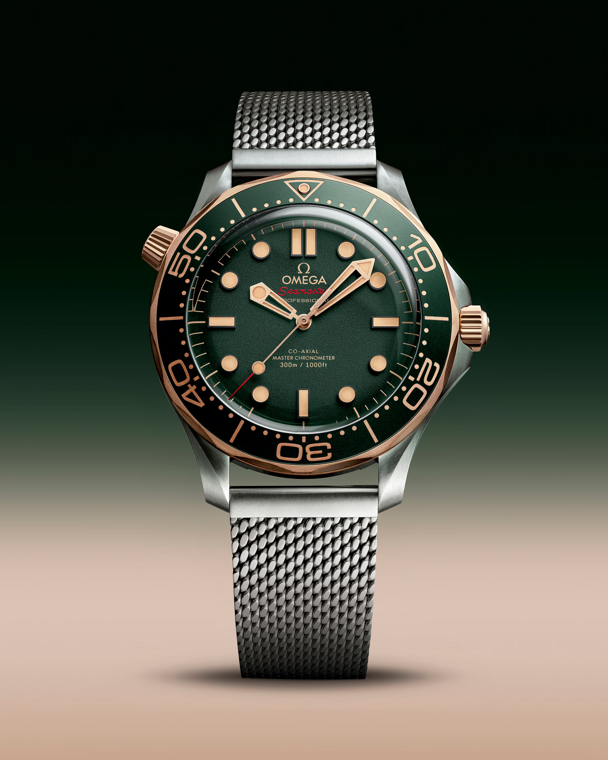 Omega Seamaster Diver 300M, 42mm, Titanium & Bronze Gold, Green, Ref# 210.90.42.20.10.001, dated 2026